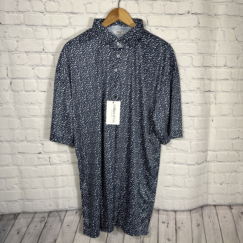 NEW Collars & Co Polo Dress Collar Featherweight Mens 3XL Navy Floral